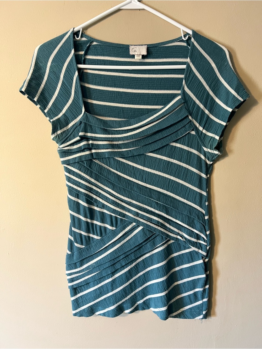 Anthropologie Postmark top with draped crisscross pleats. Short sleeve size S.